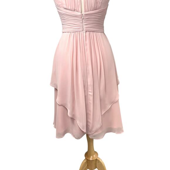 Eliza J Cocktail Dress Size 6 Pink Embellished Neck Tiered Chiffon Pleated Waist - Picture 10 of 15